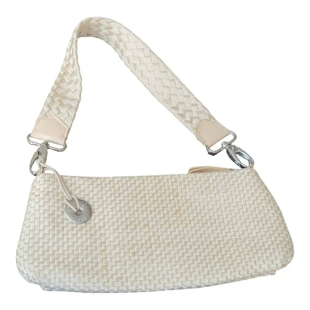 The Sak Small Nylon Woven Cream Bag With Detachable Strap Clutch Or‎ Shoulder